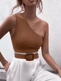 Women’s One Shoulder Sports Tank Top – Sexy Crop Top for Summer