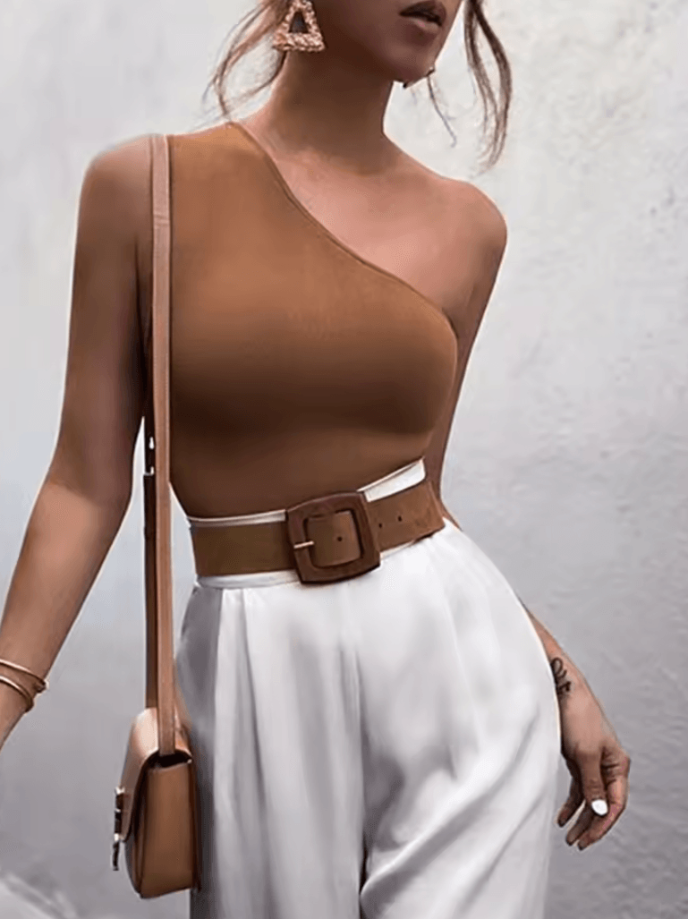 Women’s One Shoulder Sports Tank Top – Sexy Crop Top for Summer