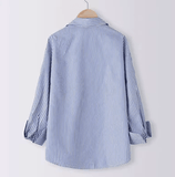 Women’s Spring & Summer Blue Striped Blouse – Casual Long Sleeve Turn-Down Shirt