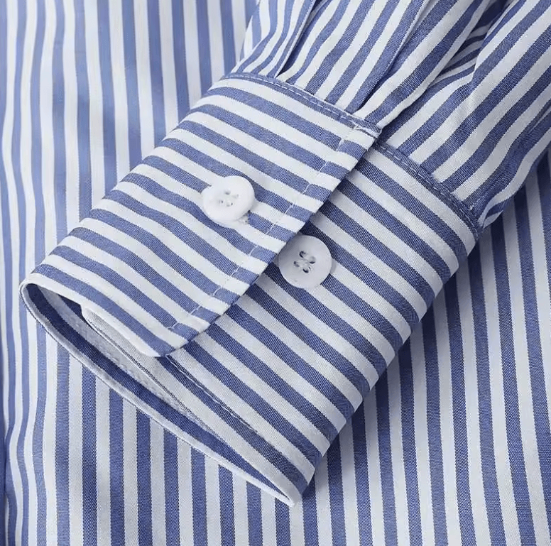 Women’s Spring & Summer Blue Striped Blouse – Casual Long Sleeve Turn-Down Shirt