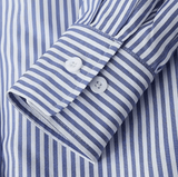 Women’s Spring & Summer Blue Striped Blouse – Casual Long Sleeve Turn-Down Shirt