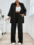 2025 Tenue d'été féminine en 2 pièces - ensemble de pantalons et chemises à jambes larges à taille haute - costume de mode décontracté pour la taille plus et le chic quotidien