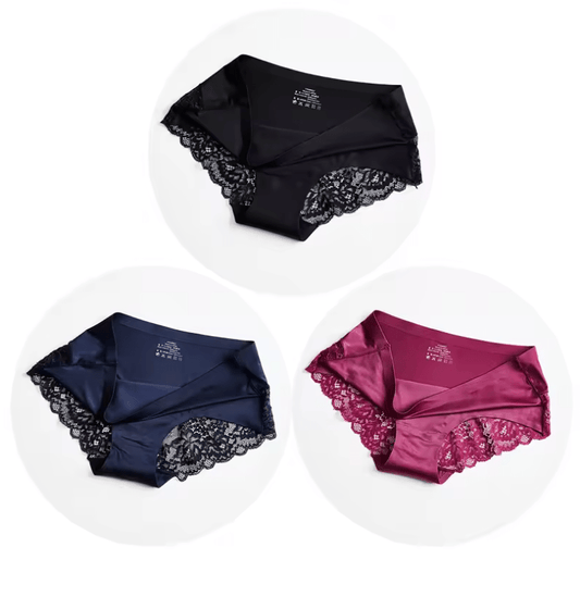 TrowBridge 3PCS Women’s Lace Satin Panties Set – Plus Size Sexy Lingerie Briefs – Soft, Cozy Silk-Like Underwear for Everyday Comfort