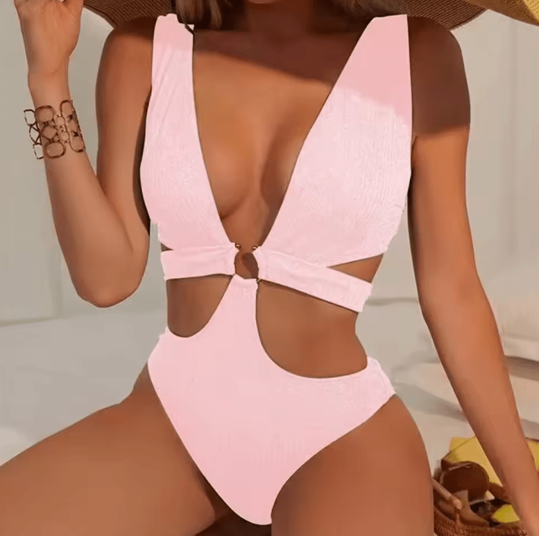 Hot Sale Of The Season New One-Piece Swimsuit Women Pure Color Sexy Special Fabric Cross-Border Bikini Sportswear And Bag Access