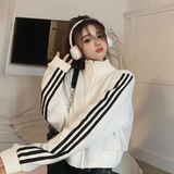 Women’s Striped Zip-Up Baseball Jacket – 2025 Cropped Stand Collar Bomber – Loose-Fit Elegant Long Sleeve Outerwear for Spring & Autumn