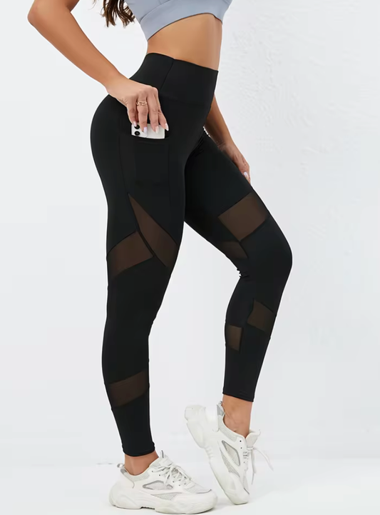 Women’s High-Waisted Leggings with Pockets – Hip-Lifting Slim Fit Tights with Mesh Panels – Breathable Workout Pants for Gym & Outdoor Fitness