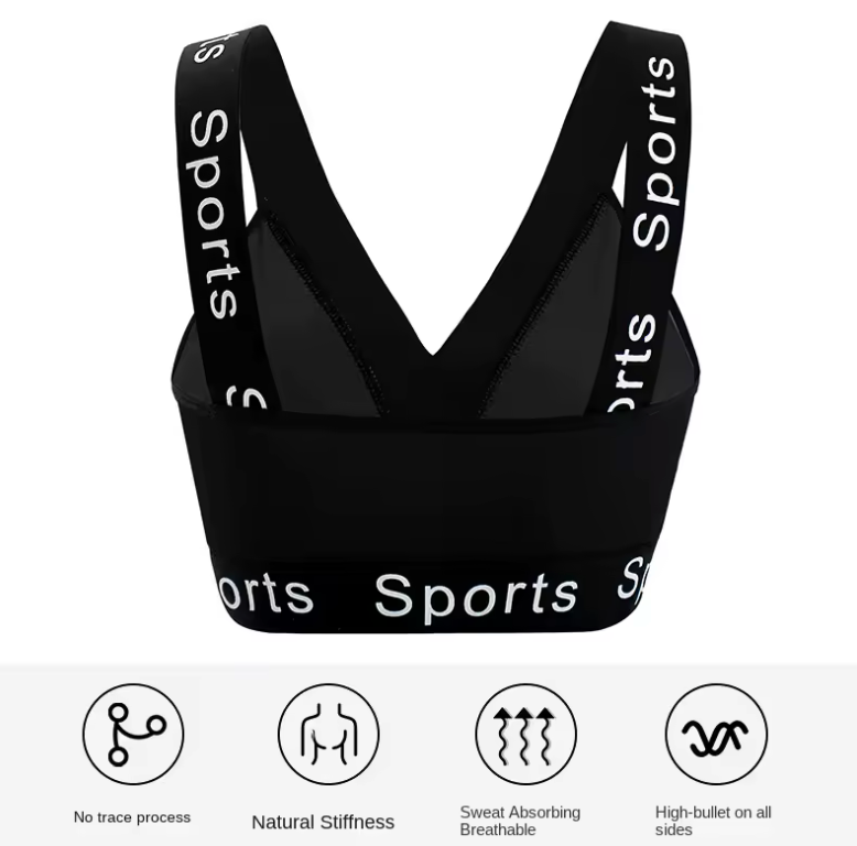 Women’s Letter Strap Sports Bra – Comfortable No-Pad Seamless Yoga Bra with Fixed Straps – Lightweight Beauty Back Fitness Bralette