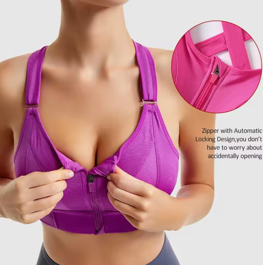 Women’s Zip Front Criss Cross Sports Bra – Padded Seamless Shockproof Wireless Gym Bra – Sexy Strappy Yoga Fitness Top
