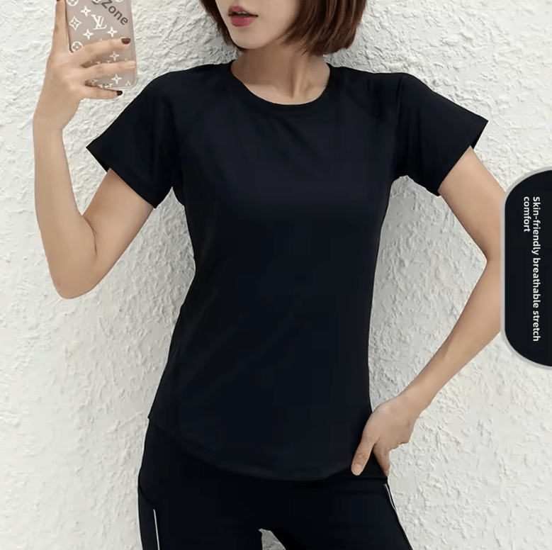 Sporty Casual Versatile Yoga Top Breathable Quick Dry Short Sleeve Running T-Shirt Reflective Outdoor Summer Fitness Shirt