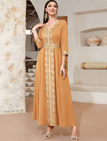 Elegant Muslim Women’s Eid Dress – Embroidered Lace Abaya Kaftan | Ramadan Long Party Dress Morocco Dubai Turkey Robe Vestidos