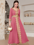 Elegant Muslim Women’s Eid Dress – Embroidered Lace Abaya Kaftan | Ramadan Long Party Dress Morocco Dubai Turkey Robe Vestidos