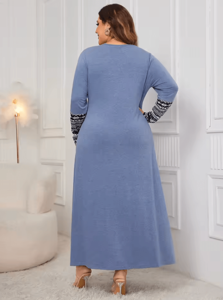 Plus Size Ethnic Print Maxi Dress for Women – 2025 Elegant Long Sleeve Loose Fit Casual Fashion Dress | Big Size Boho Vestido