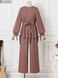 2025 2-Piece Muslim Women’s Long Sleeve Blouse & Pants Set – Modest Tracksuit Style with Abaya Hijab Look | Vintage Autumn Islamic Outfit