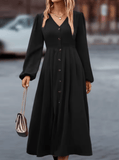 2025 Autumn Winter Cotton Linen Long Dress for Women – Elegant V-Neck A-Line Maxi Dress | Long Sleeve Temperament Chic Vestido Style