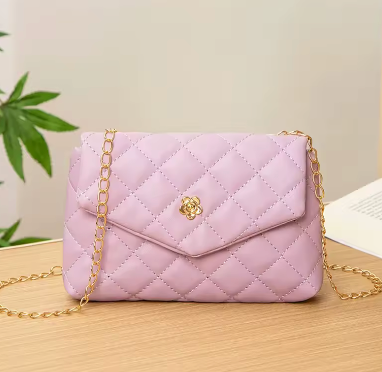 Embroidered Argyle Chain Crossbody Bag for Women – Trendy Small Square Shoulder Purse, Versatile Boutique Style, Customizable & Wholesale Friendly