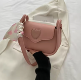 Cute Love Heart Small Shoulder Bag for Women – Fashion Square Crossbody Purse with Scarf, Simple Ladies Messenger Handbag, Trendy & Lightweight