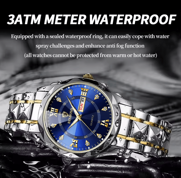 Top Brand Luxury Men’s Quartz Watch – Stainless Steel Waterproof Wristwatch with Luminous Hands, Date & Week Display, Elegant Business Timepiece
