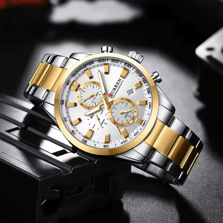 Men’s Chronograph Quartz Watch – Casual Sporty Stainless Steel Wristwatch with Date Display, Durable Band, Model 8445