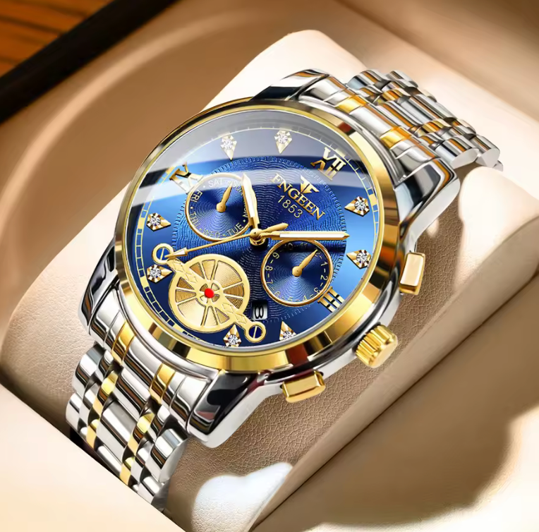 Men’s Trendy Gold Quartz Watch – Light Luxury Stainless Steel Wristwatch, Waterproof Fashion Timepiece for Students & Young Professionals
