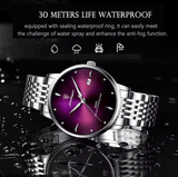 Men’s Purple Stainless Steel Quartz Watch – 3ATM Waterproof Casual Wristwatch with Luminous Dial, Week Display, Gift Box Included