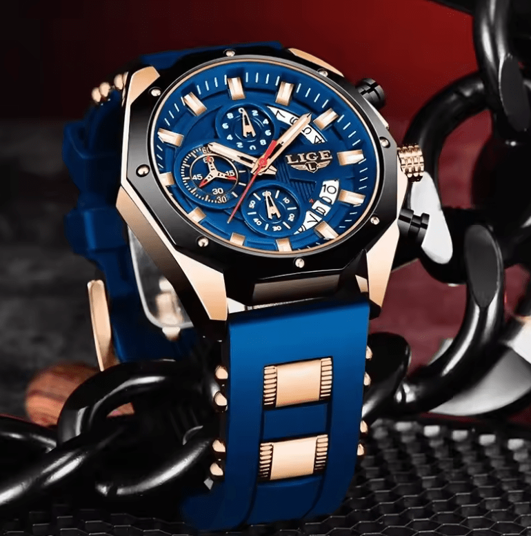 Fashion Men’s Sport Chronograph Watch – Top Brand Luxury Quartz Wristwatch with Date, Waterproof Silicone Strap, Stylish Male Clock