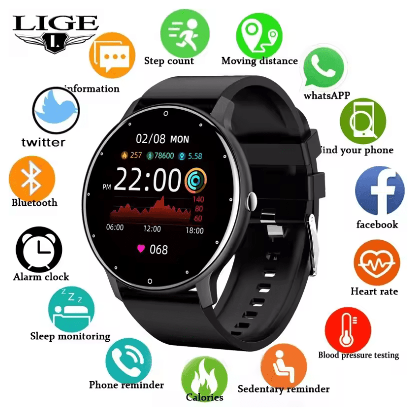 LIGE Smartwatch for Men & Women – Full Touch Screen Fitness Tracker, Bluetooth Smart Watch with Heart Rate Monitor, IP67 Waterproof, Compatible with Android & iOS