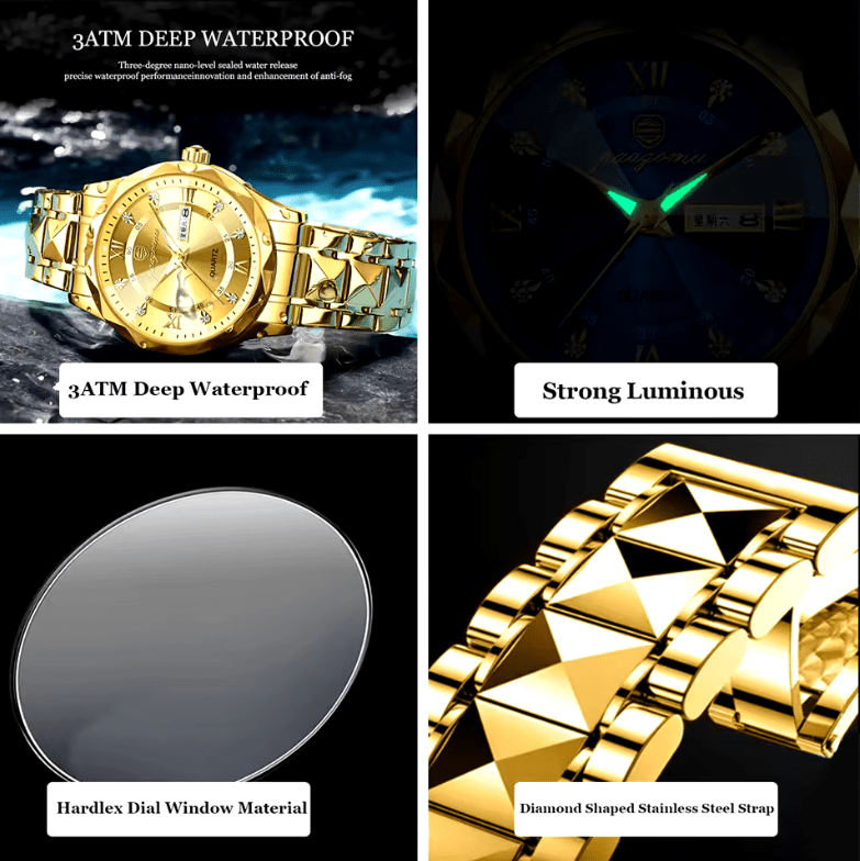 Luxury Men’s Quartz Watch – Stainless Steel Wristwatch with Date & Week Display, Waterproof & Luminous Dial – Elegant Business Reloj Hombre