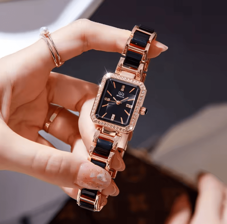 WIILAA Women’s Square Rose Gold Watch – Creative Fashion Quartz Wristwatch with Elegant Bracelet Design, Stainless Steel Band – High-Quality Timepiece for Ladies & Girls
