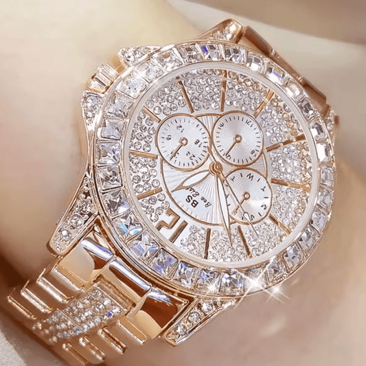 Women’s Luxury Diamond Quartz Watch – Rose Gold Crystal Wristwatch – Fashion Top Brand Inspired Ladies Jewelry Timepiece for Elegant Style