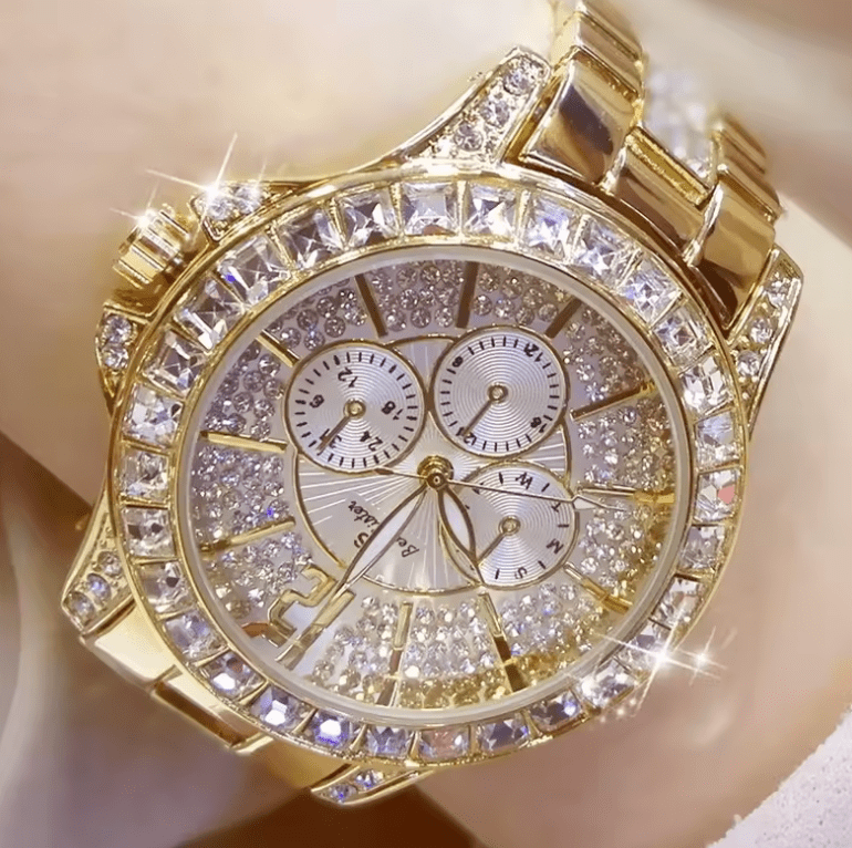 Women’s Luxury Diamond Quartz Watch – Rose Gold Crystal Wristwatch – Fashion Top Brand Inspired Ladies Jewelry Timepiece for Elegant Style