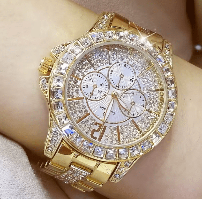Women’s Luxury Diamond Quartz Watch – Rose Gold Crystal Wristwatch – Fashion Top Brand Inspired Ladies Jewelry Timepiece for Elegant Style