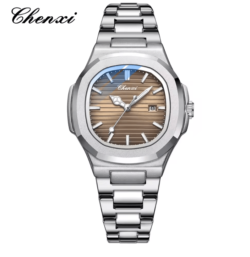 CHENXI 8222 Women’s Quartz Watch – Pink Striped Dial with Calendar & Luminous Hands – Fashion Stainless Steel Wristwatch Gift for Girls & Ladies
