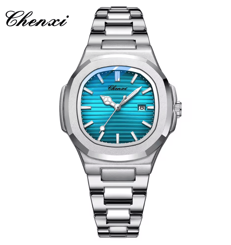 CHENXI 8222 Women’s Quartz Watch – Pink Striped Dial with Calendar & Luminous Hands – Fashion Stainless Steel Wristwatch Gift for Girls & Ladies