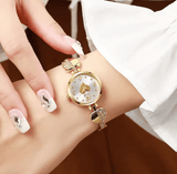 Women’s Small Gold Quartz Watch – Compact Round Dial with Diamond Inlaid Bracelet – Elegant & Stylish Wristwatch for Ladies