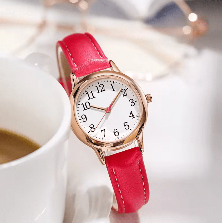 Women’s Candy Color Quartz Watch – Simple Dial, PU Leather Strap – Minimalist Fashion Wristwatch for Girls & Ladies | Reloj de Mujer Montre Femme