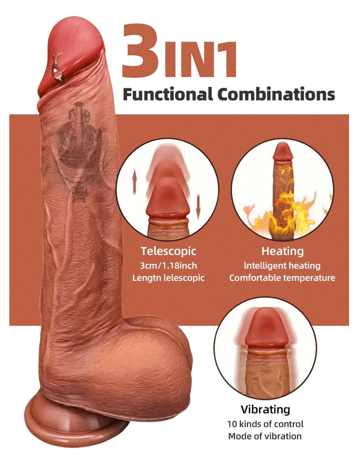 Telescopic Heating Vibrator Dildo – Realistic Big Penis, G-Spot & Anal Stimulation, Vagina Massager, Adult Sex Toy for Women, Rechargeable & Waterproof