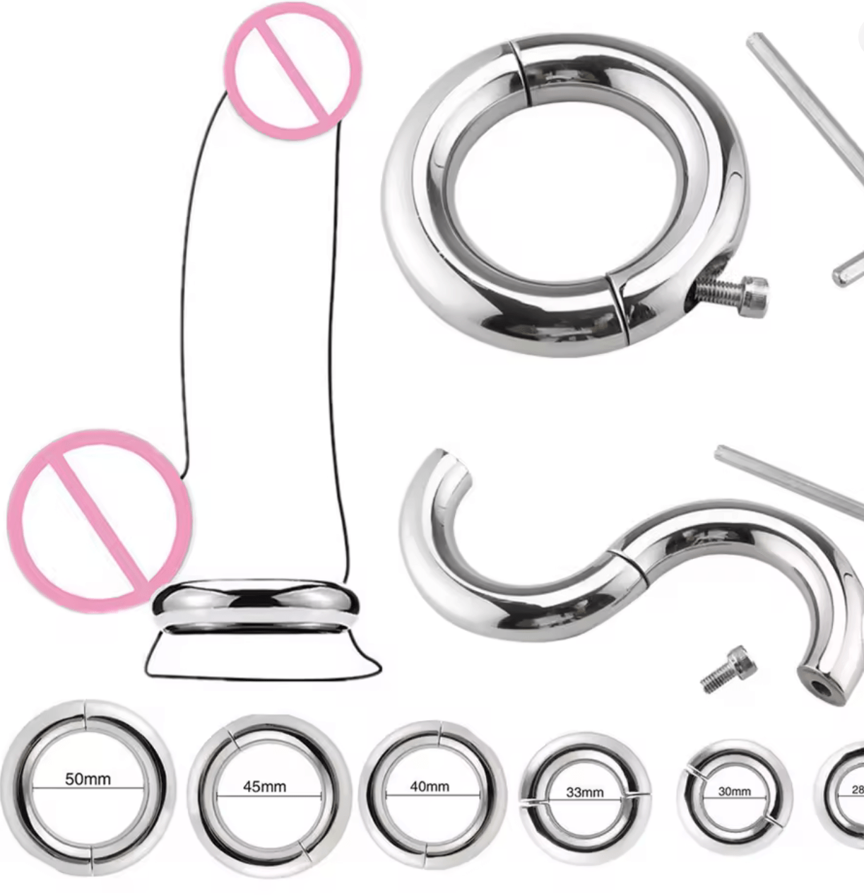 50mm Male Chastity Cage – Heavy-Duty Metal Cock Ring with Screw Lock, Scrotum Restraint Ring, Penis Stretcher, Delay Ejaculation Sex Toy for Men