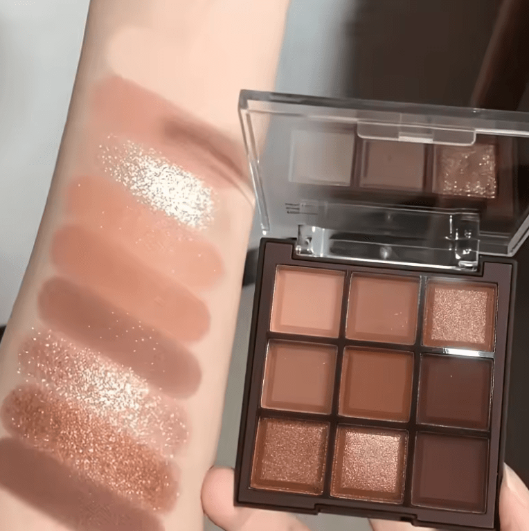 2025 Mocha Chocolate Eyeshadow Palette – 9 Color Neutral Matte, Pearly & Glitter Shades – Long-Lasting Blendable Eye Makeup for Daily & Glam Looks