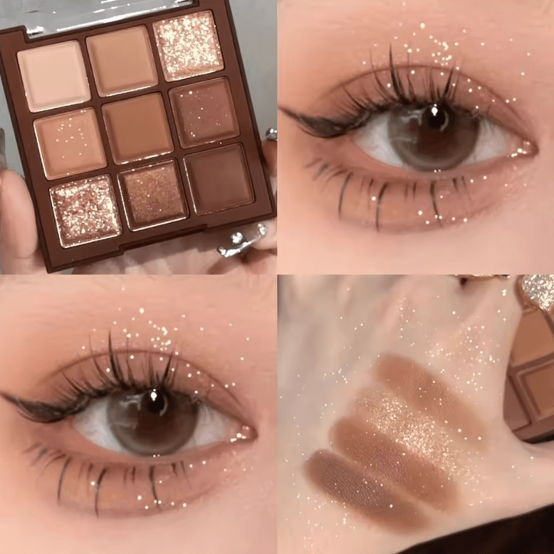 2025 Mocha Chocolate Eyeshadow Palette – 9 Color Neutral Matte, Pearly & Glitter Shades – Long-Lasting Blendable Eye Makeup for Daily & Glam Looks