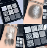 Black Swan 9-Color Eyeshadow Palette – Glitter & Matte Shades for Smoky Eyes – Dark Silver, Light Gray, Charcoal Tones – Dramatic Glam & Punk-Inspired Makeup