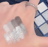 Black Swan 9-Color Eyeshadow Palette – Glitter & Matte Shades for Smoky Eyes – Dark Silver, Light Gray, Charcoal Tones – Dramatic Glam & Punk-Inspired Makeup