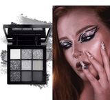 Black Swan 9-Color Eyeshadow Palette – Glitter & Matte Shades for Smoky Eyes – Dark Silver, Light Gray, Charcoal Tones – Dramatic Glam & Punk-Inspired Makeup
