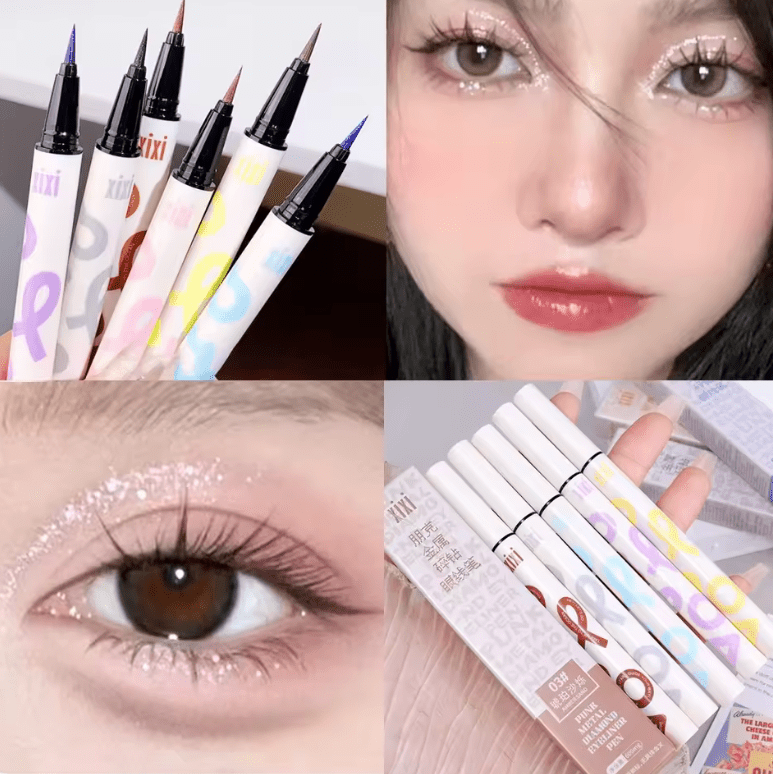 Waterproof Glitter Eyeliner Pencil – Metallic Pearl & Diamond Shimmer – Long-Lasting Punk Eye Makeup in Pink, Purple, Silver, Blue – Use as Eyeliner or Eyeshadow