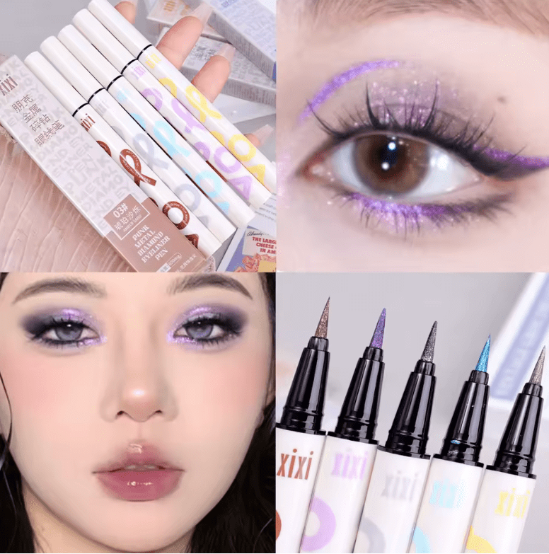 Waterproof Glitter Eyeliner Pencil – Metallic Pearl & Diamond Shimmer – Long-Lasting Punk Eye Makeup in Pink, Purple, Silver, Blue – Use as Eyeliner or Eyeshadow