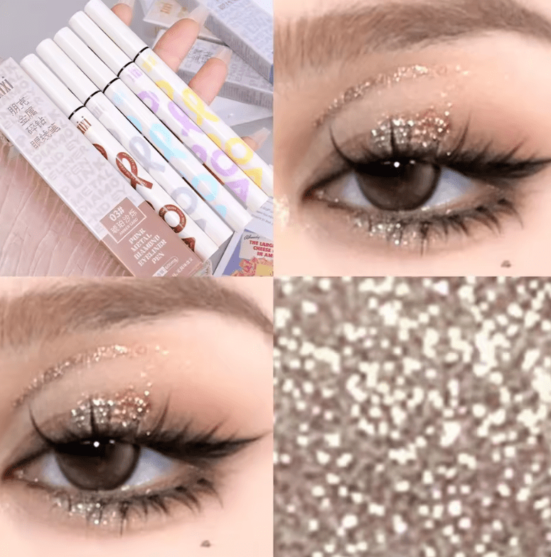 Waterproof Glitter Eyeliner Pencil – Metallic Pearl & Diamond Shimmer – Long-Lasting Punk Eye Makeup in Pink, Purple, Silver, Blue – Use as Eyeliner or Eyeshadow