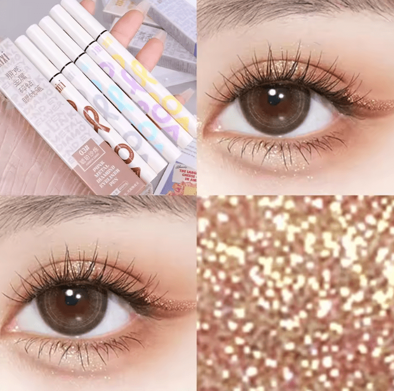 Waterproof Glitter Eyeliner Pencil – Metallic Pearl & Diamond Shimmer – Long-Lasting Punk Eye Makeup in Pink, Purple, Silver, Blue – Use as Eyeliner or Eyeshadow