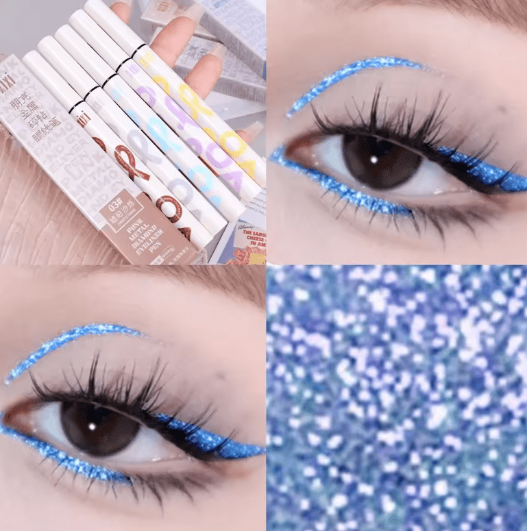 Waterproof Glitter Eyeliner Pencil – Metallic Pearl & Diamond Shimmer – Long-Lasting Punk Eye Makeup in Pink, Purple, Silver, Blue – Use as Eyeliner or Eyeshadow