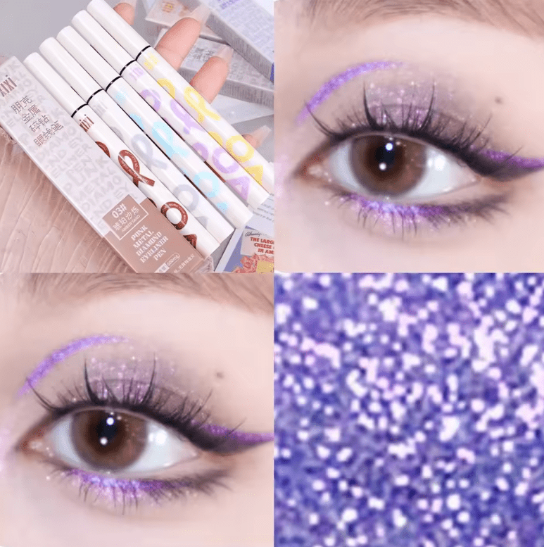 Waterproof Glitter Eyeliner Pencil – Metallic Pearl & Diamond Shimmer – Long-Lasting Punk Eye Makeup in Pink, Purple, Silver, Blue – Use as Eyeliner or Eyeshadow