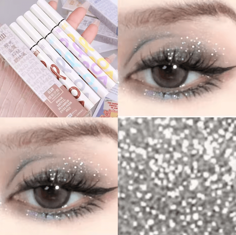 Waterproof Glitter Eyeliner Pencil – Metallic Pearl & Diamond Shimmer – Long-Lasting Punk Eye Makeup in Pink, Purple, Silver, Blue – Use as Eyeliner or Eyeshadow