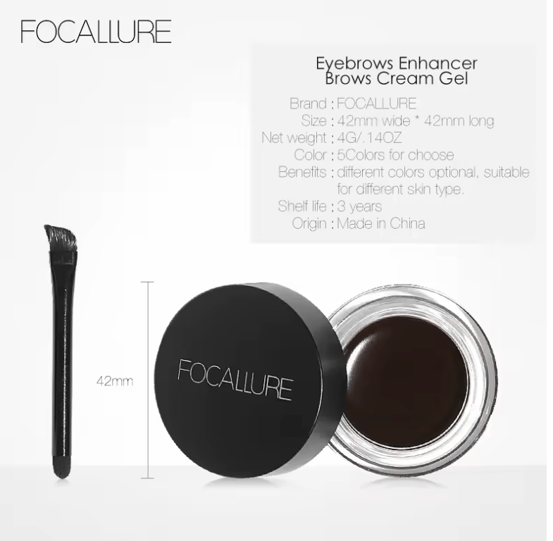 FOCALLURE Eyebrow Cream Gel – Waterproof Long-Lasting Brow Pomade with Brush – Smudge-Proof Eyebrow Enhancer for Women’s Makeup – Wholesale Pack Available